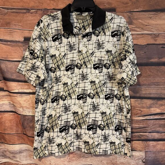 Natural Issue Men's L Black White Golf Polo Shirt Novelty Pattern Short Sleeve - Picture 1 of 6